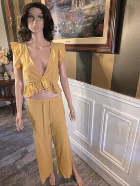 Fancyinn Mustard Yellow Two-Piece Wide Leg Jumpsuit Set